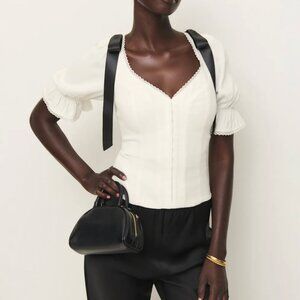 Reformation Inara Top Satin Bow Top | White Black | Size 2 Small